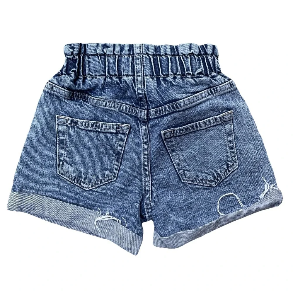 Girls Gap Denim Paperbag Shorts Size 5 Elastic Waist Mom Style Rolled Cuffs‎
